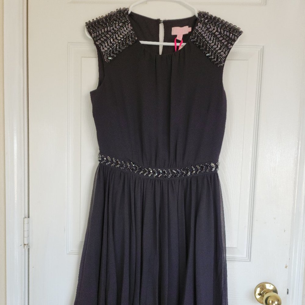 NWT  TED BAKER SASCHA BEADED DETAIL BLACK DRESS ( TED 2/US 4 )